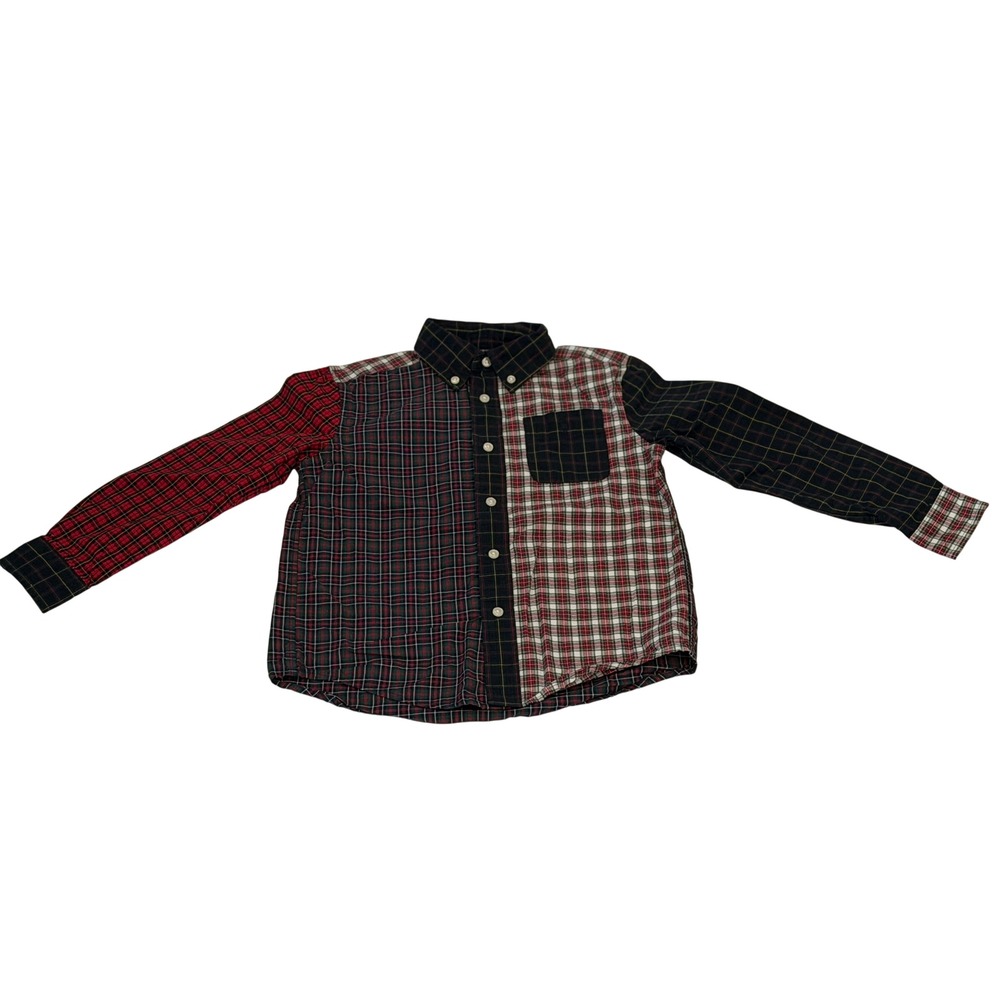 Polo Ralph Lauren Boys 6 Patchwork Plaid Button Down Shirt Natural Stretch Multi